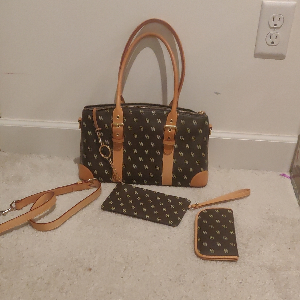 DOONEY & BOURKE Brown Signature DB Satchel Leather Purse, Wristlet, Glasses Case